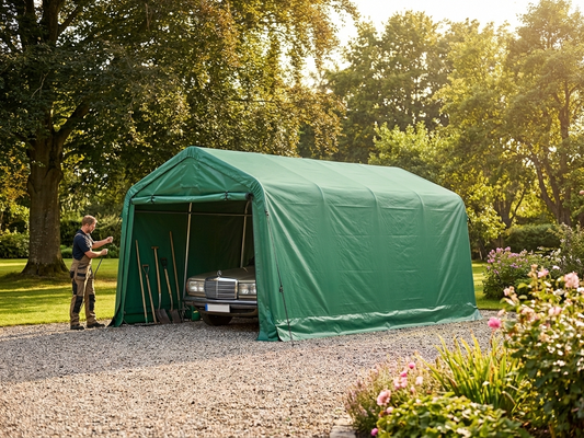Portable garage roof cover in green, size 3.3x6 m, made from PVC - product detail