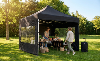 Black pop-up gazebo with aluminium frame for outdoor events