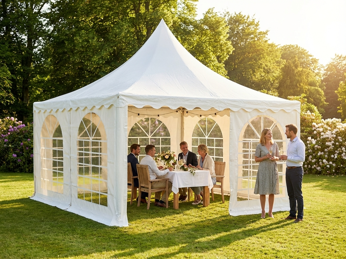5x5m White PVC Pagoda Marquee with Galvanised Steel Frame - view 3