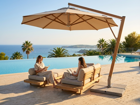 Cantilever parasol in sand colour with aluminium frame, Ø4m - product detail