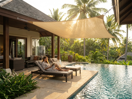 Sand-coloured sun sail 3.6x3.6m for outdoor shade - product detail