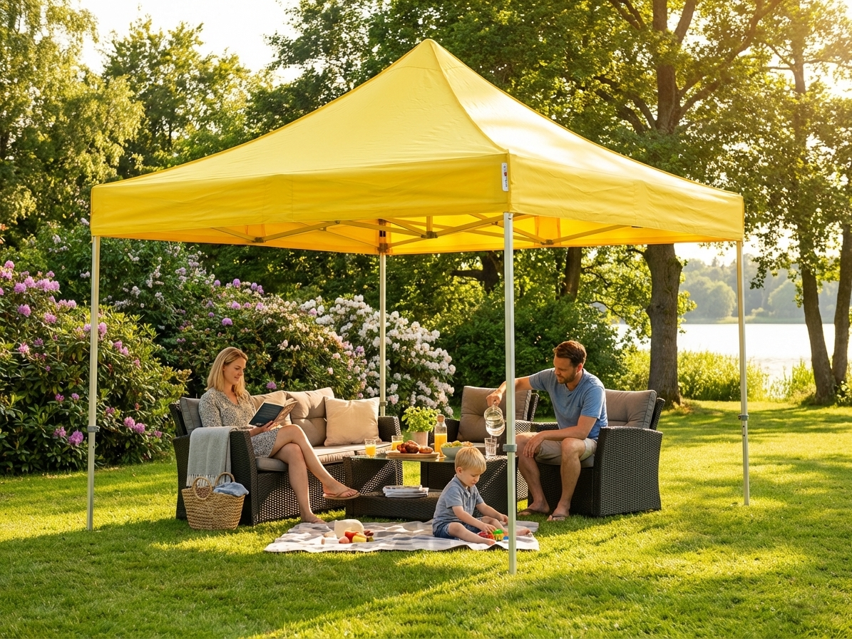 Yellow pop up gazebo with steel frame for outdoor use - view 3