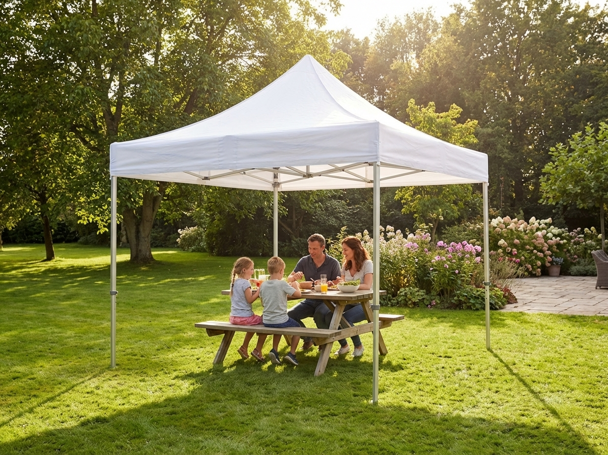 White pop up gazebo with steel frame, perfect for outdoor events