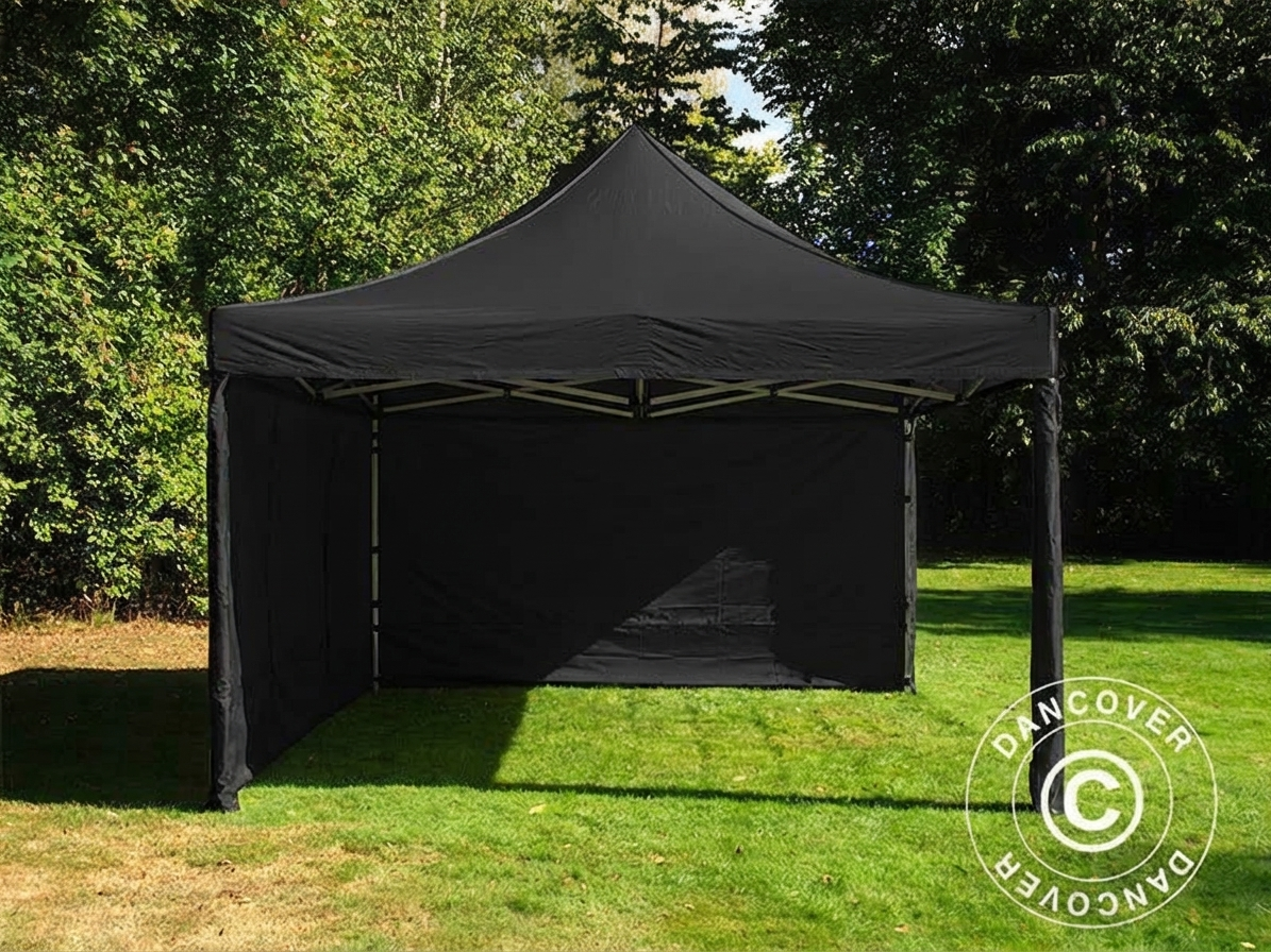 Black pop-up gazebo with steel frame for outdoor events