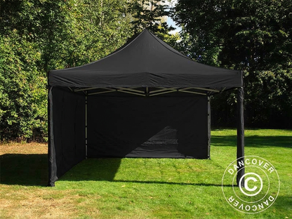 Black pop-up gazebo with steel frame for outdoor events
