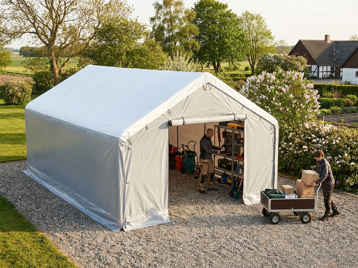 PVC Storage Shelter 7x7m in White/Grey with Galvanised Steel Frame - view 3