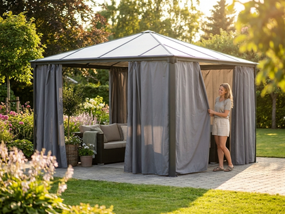 Polyester gazebo sidewalls in grey for outdoor use - view 3