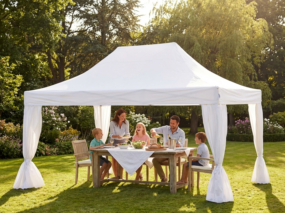 Pop Up Gazebo Steel Frame 3x4.5m White with Curtains - product detail