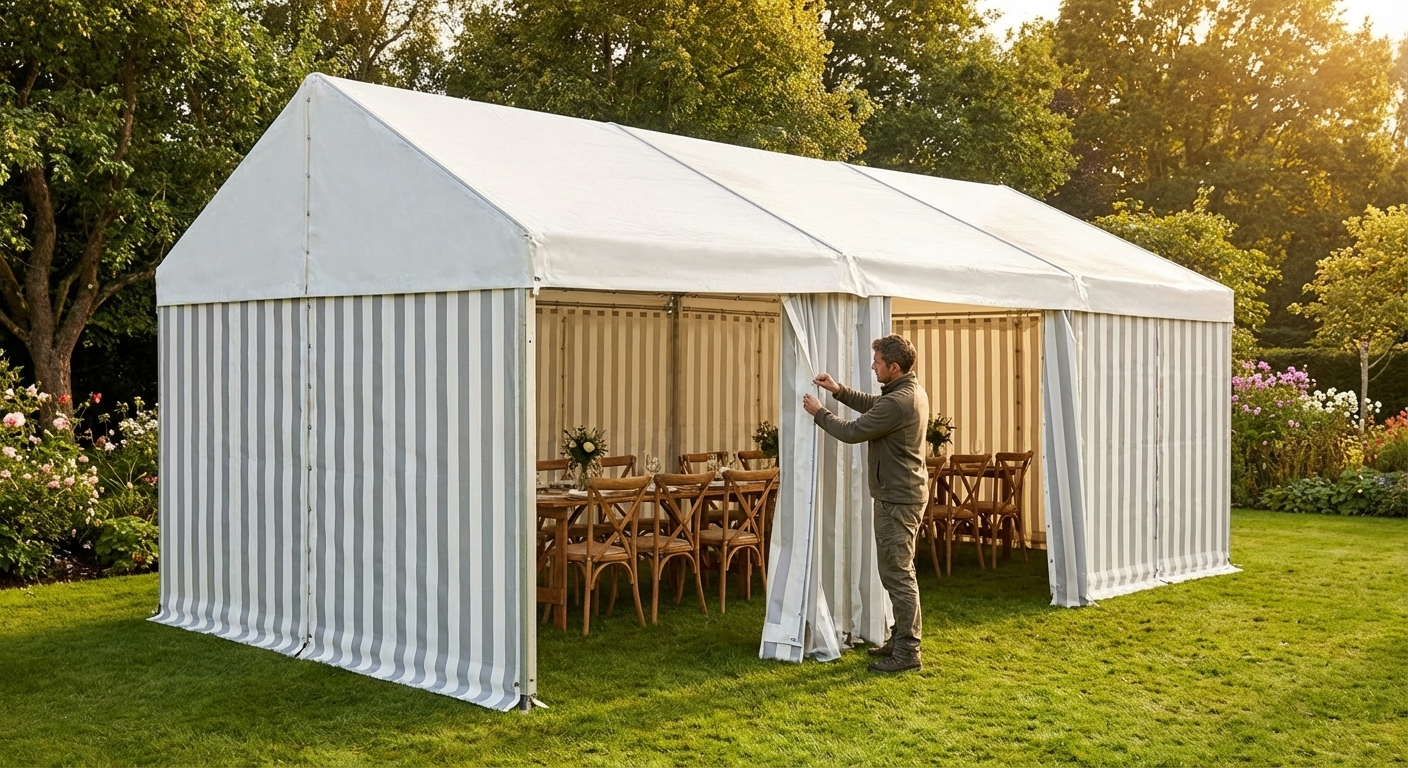 Marquee roof cover in White/Grey, strong PVC, for outdoor events - product detail