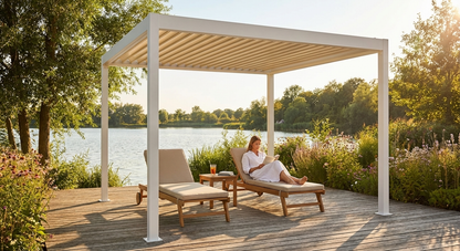 White and beige pergola gazebo with aluminium frame - product detail