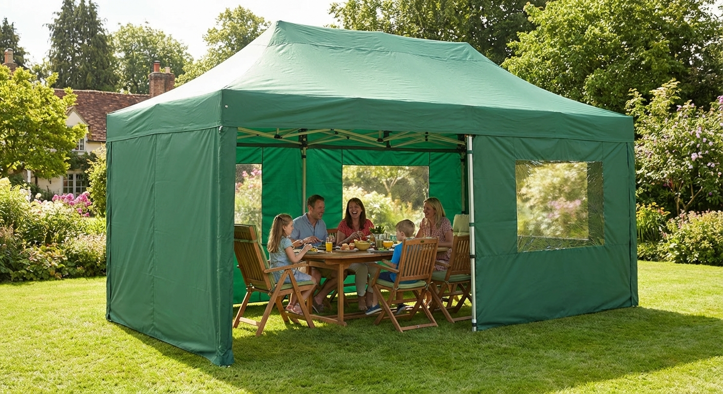 Green pop-up gazebo with aluminium frame