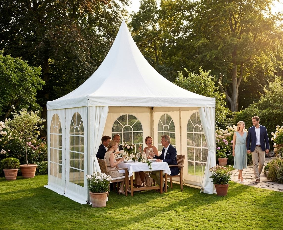 White pagoda tent 3x3 m made of heavy PVC and aluminium