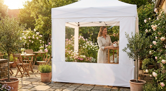 White sidewall with panorama window for event tent