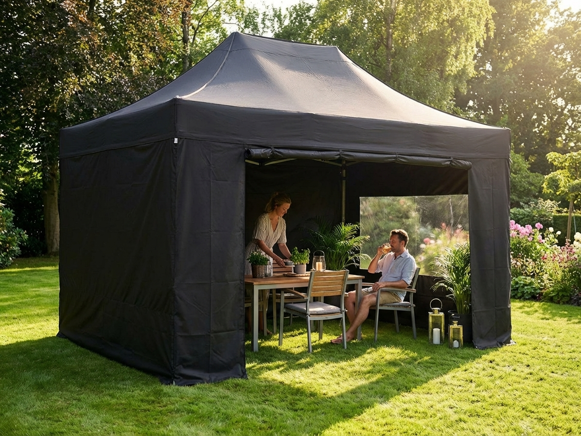 Pop up gazebo 3x4.5m with black steel frame for outdoor events