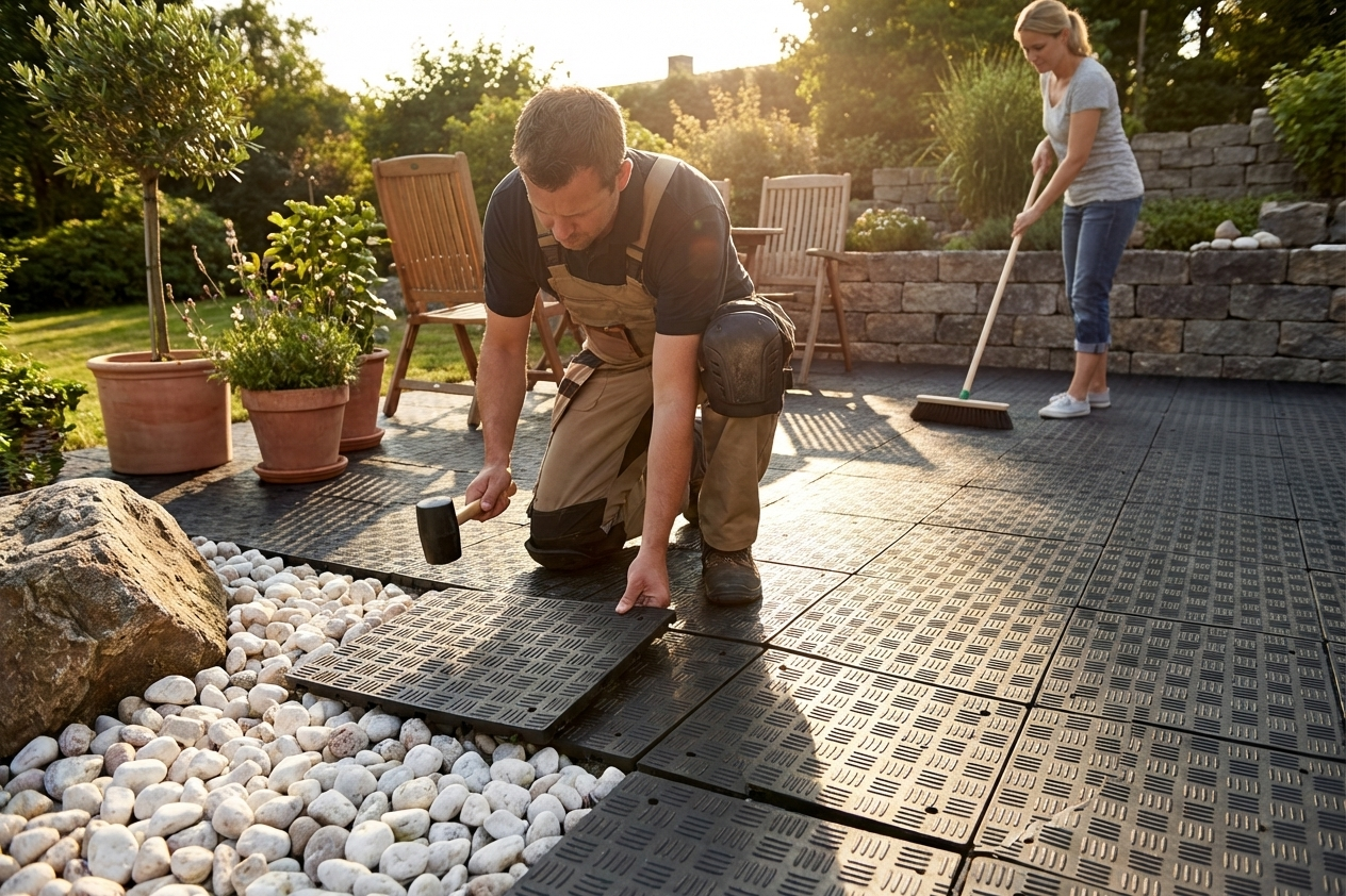 Anthracite recycled PE flooring for indoor and outdoor use