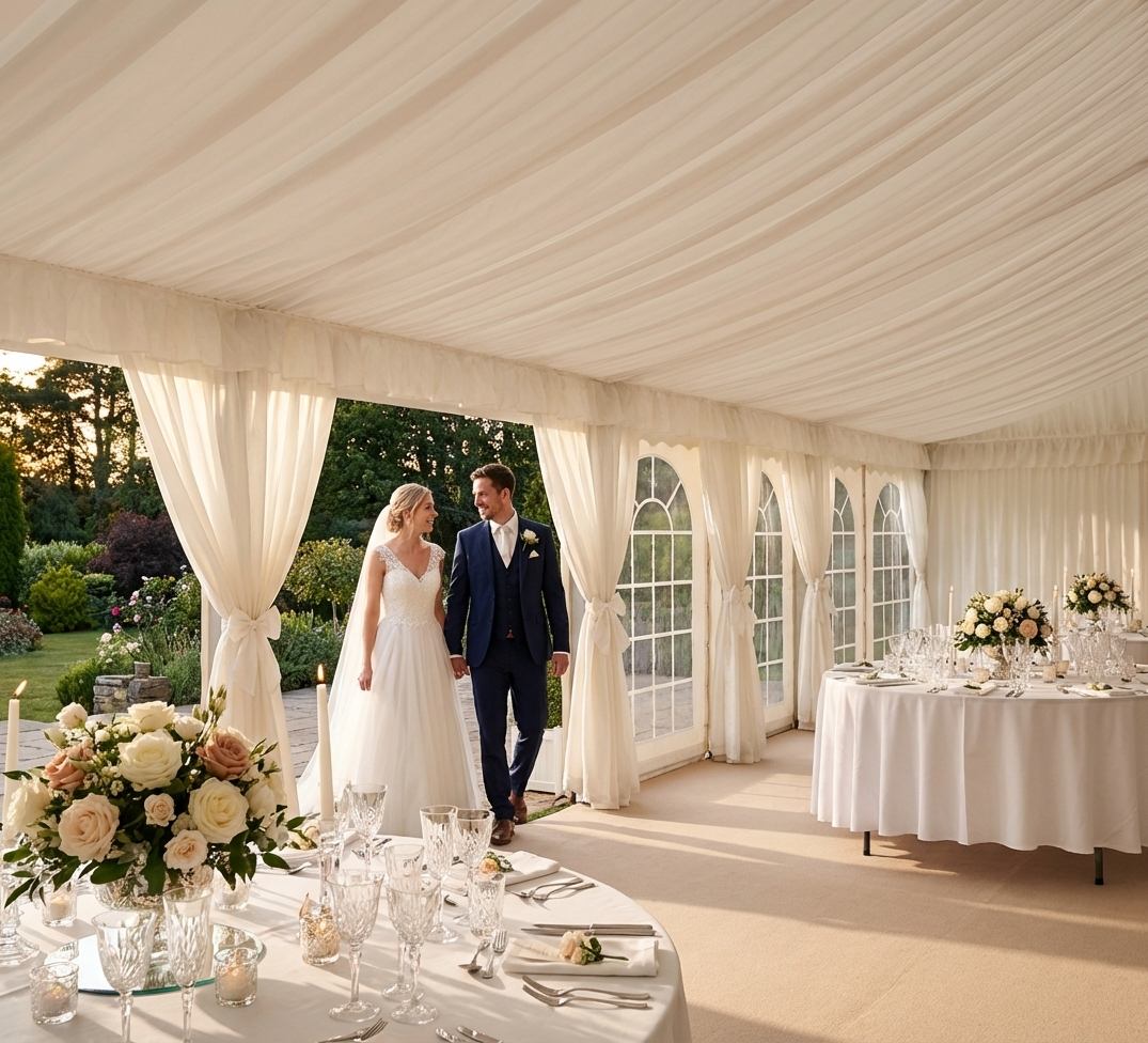 Marquee lining and leg curtain in white for 4x6m marquee