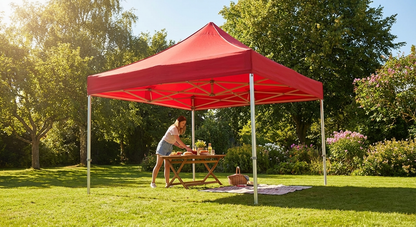 Red pop up gazebo with aluminium frame for outdoor use