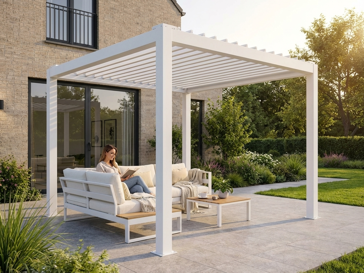 Steel pergola gazebo in white, outdoor shelter - view 3