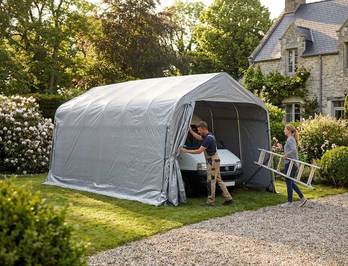 Portable Grey PVC Garage with Galvanised Steel Frame for Outdoor Storage