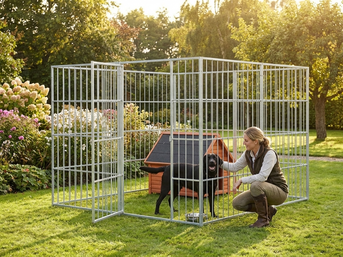 Steel dog run and kennel, outdoor use, aluminium finish - product detail