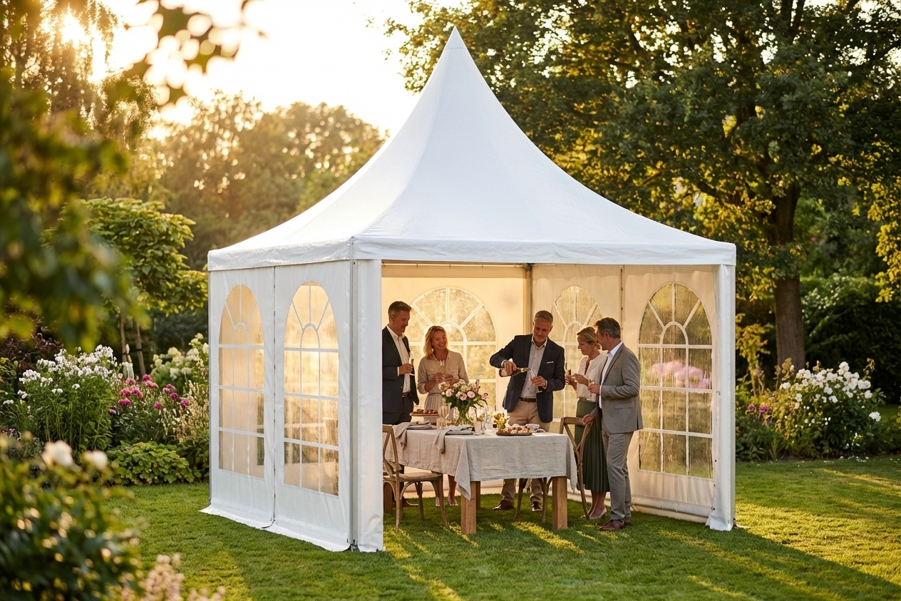 White pagoda tent 3x3 m made of heavy PVC and aluminium - view 3