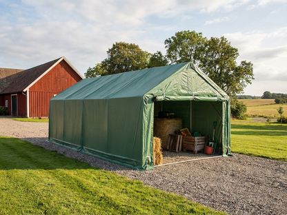 Green PVC storage shelter with galvanised steel frame for outdoor use - product detail