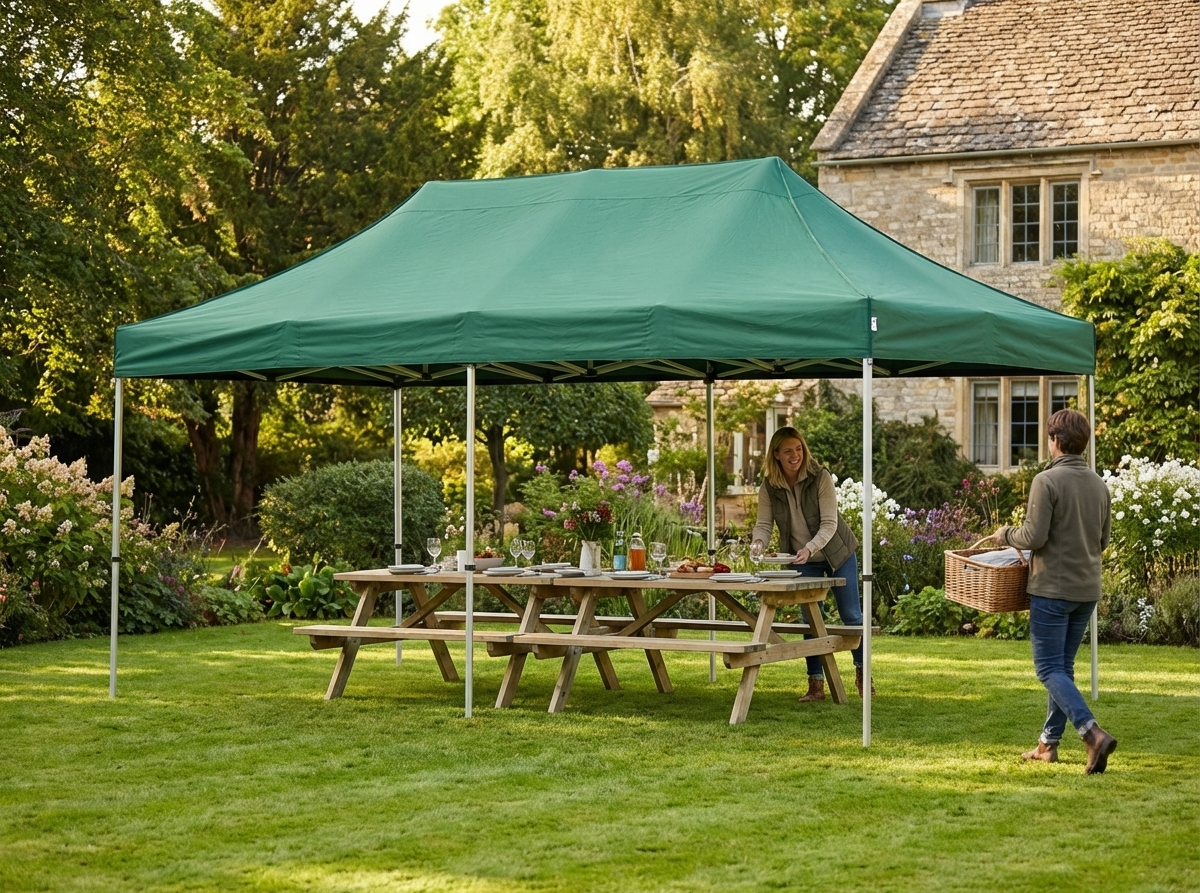 Green pop-up gazebo with steel frame for outdoor events - view 3