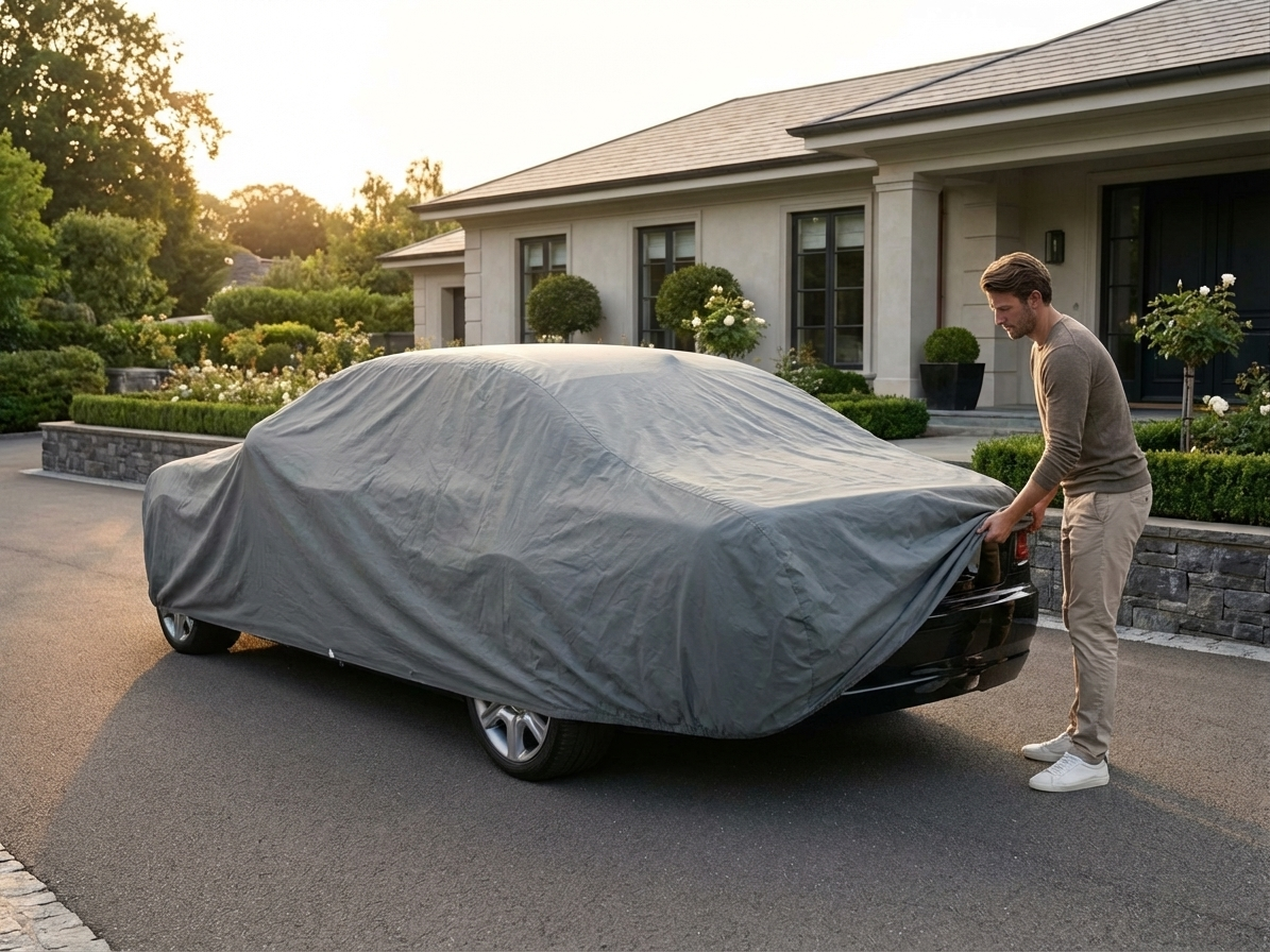 Premium grey car cover protecting a vehicle