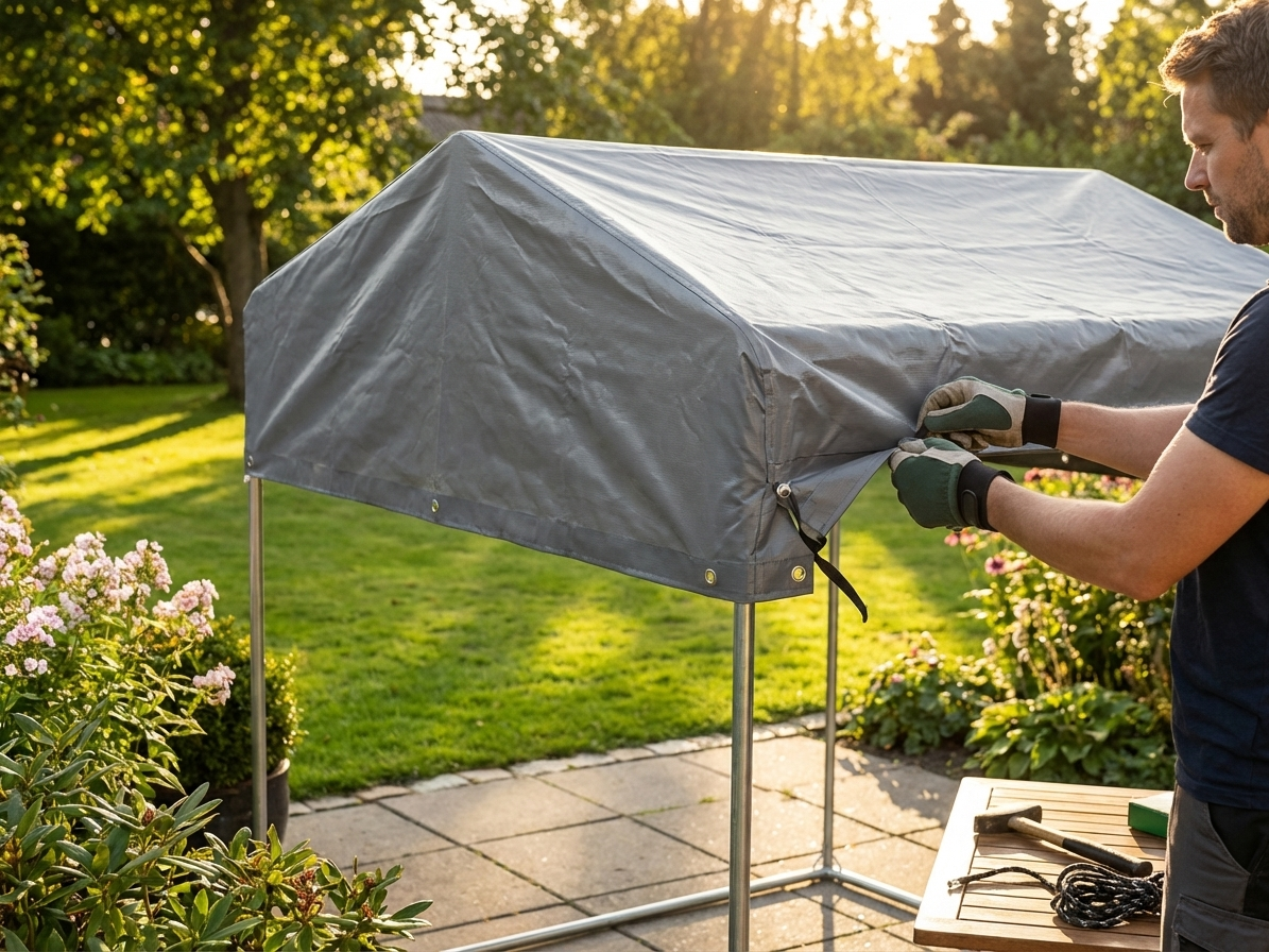 Grey storage tent roof cover, 2.4x2.4 m, polyethylene