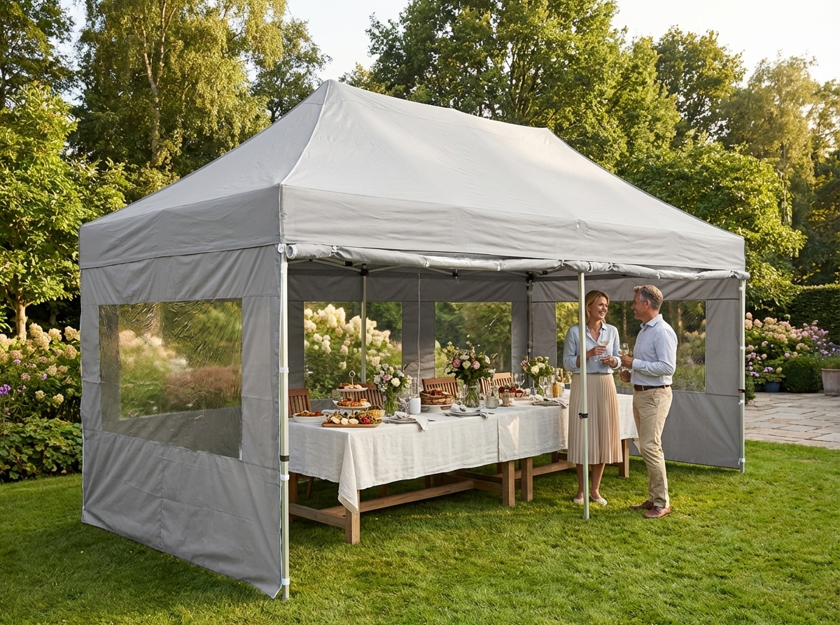 Latte pop up gazebo with aluminium frame and sidewalls - view 3