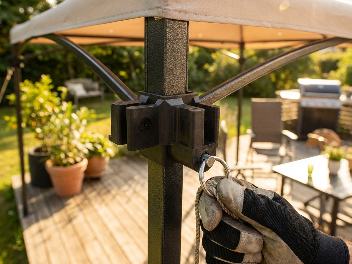 Black corner leg fitting made of steel and plastic for industrial use