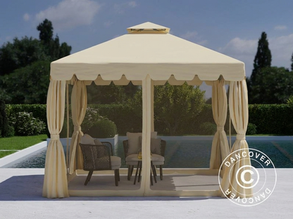 Sand-coloured 3x3 m gazebo with polyester roof and steel frame - product detail