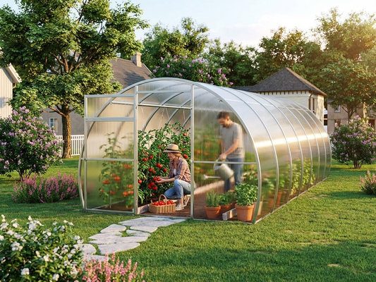 Large polycarbonate greenhouse in silver, 24m², with galvanised steel frame - product detail