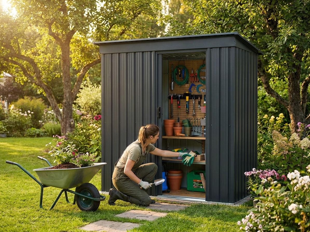 Anthracite garden shed made of galvanised steel for outdoor storage - view 3