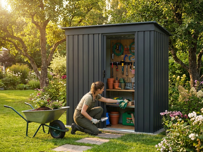 Anthracite garden shed made of galvanised steel for outdoor storage - view 3