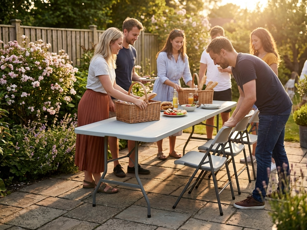 Light grey folding table 240x76x74 cm for versatile use - view 3
