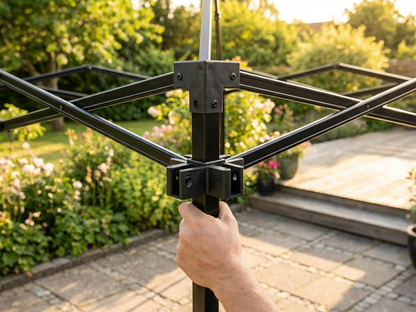 Black plastic 3-way connector for scissor bars