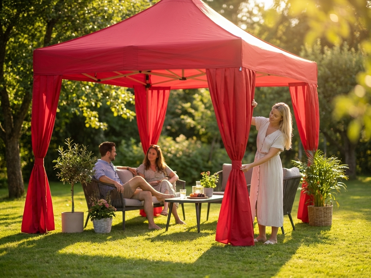 Red curtain panels for event tents made from polyester - view 3
