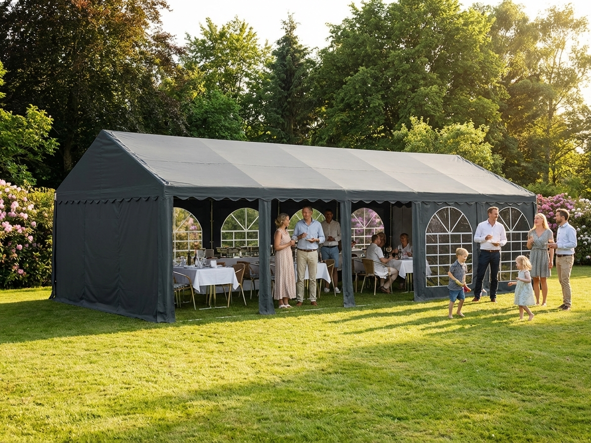 Dark grey PVC marquee with steel frame for outdoor events