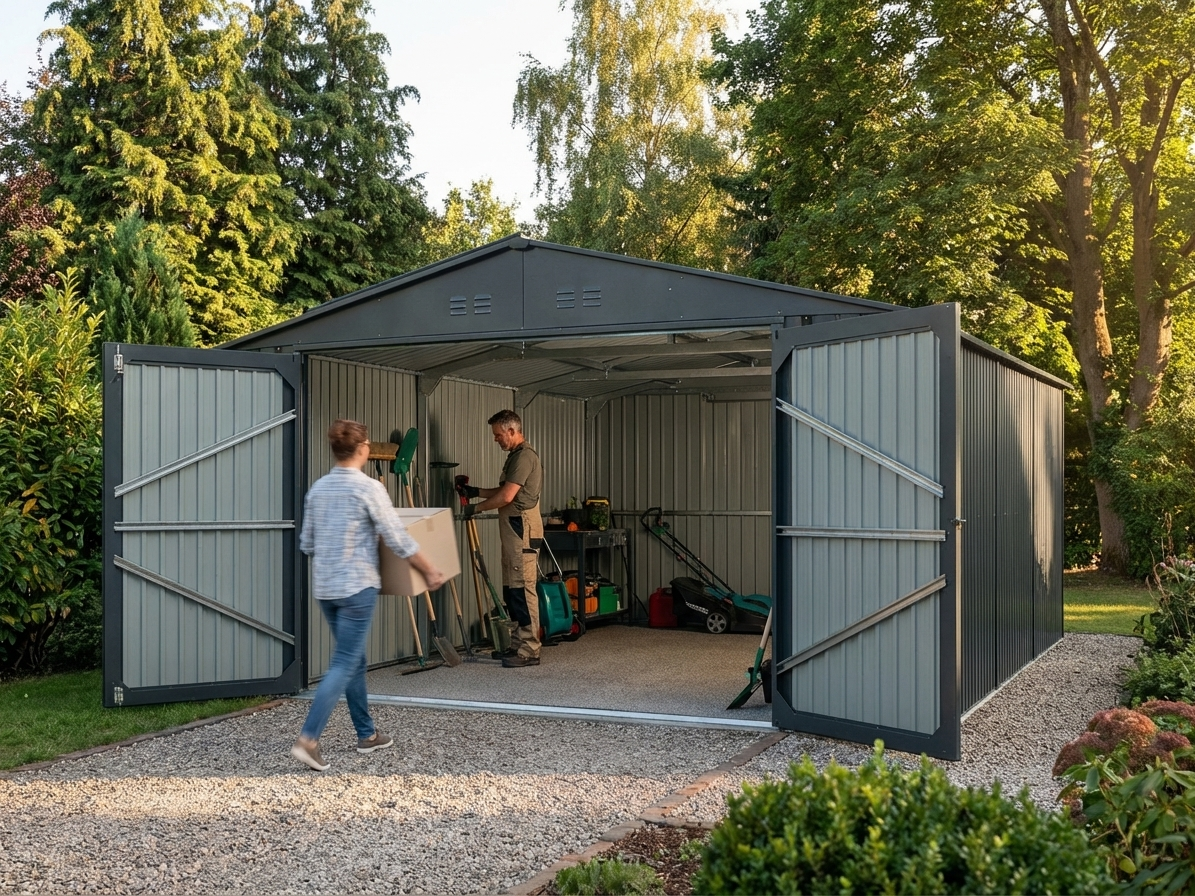 Metal garage in anthracite with galvanised steel construction - view 3