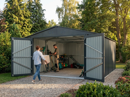 Metal garage in anthracite with galvanised steel construction - view 3