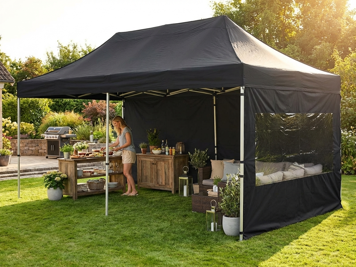 Black pop-up gazebo with aluminium frame for outdoor events - product detail