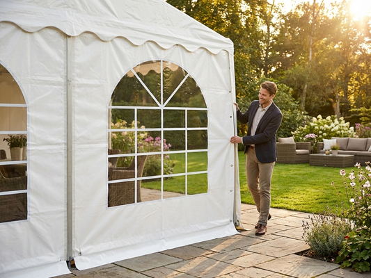 White PVC sidewall with door, 2.33m for indoor/outdoor use - product detail