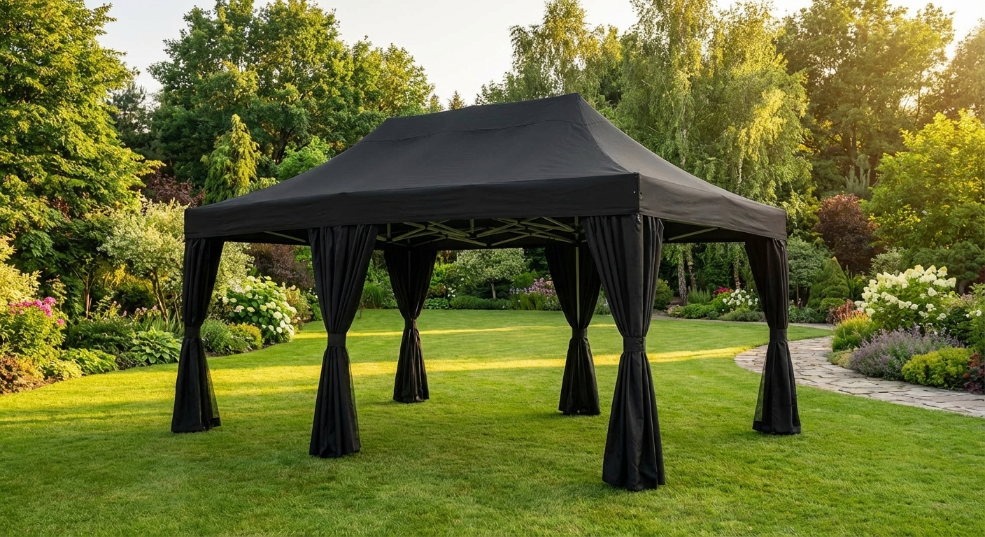 Pop up gazebo 4x6m black with steel frame for outdoor events