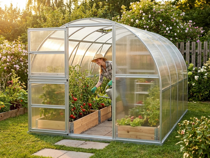 Polycarbonate Greenhouse 18m² Silver with galvanised steel frame - view 3