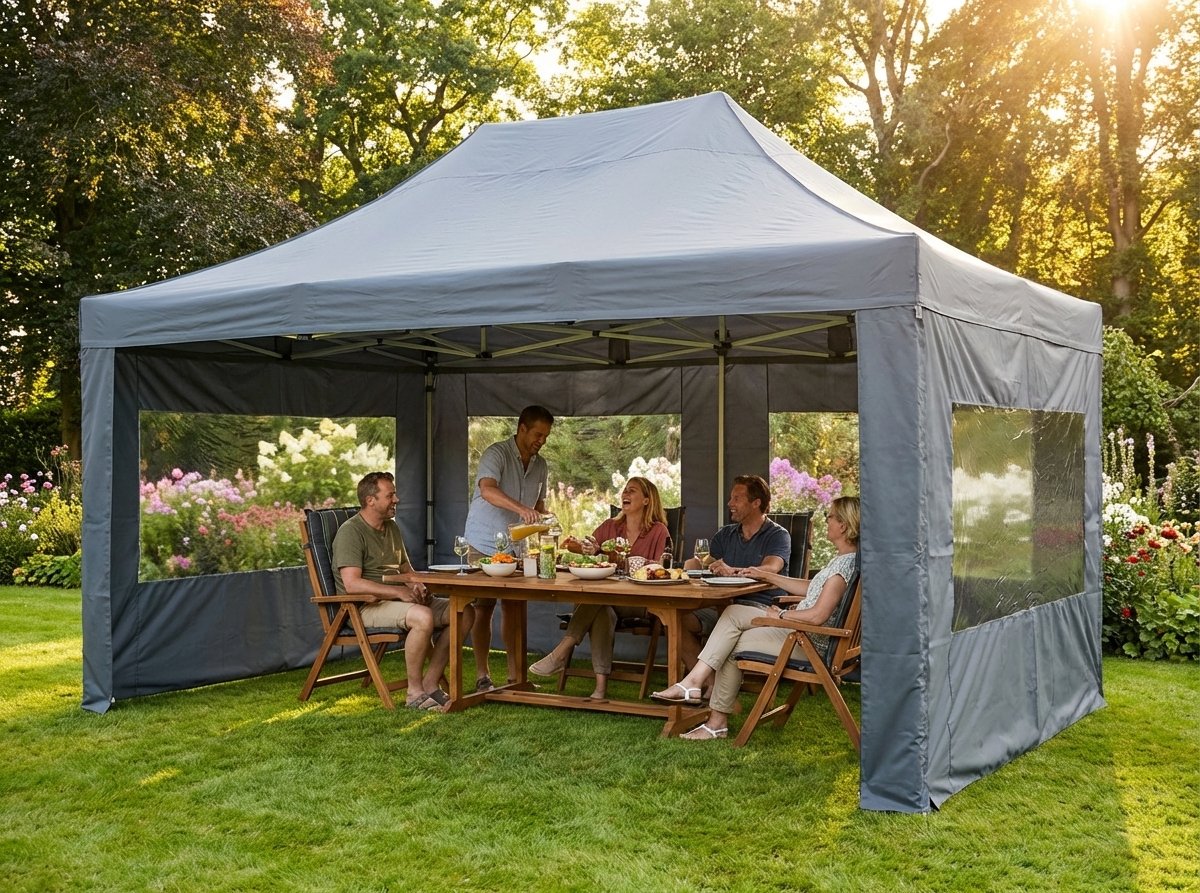Pop Up Gazebo 4x6 m Grey with Steel Frame - view 3