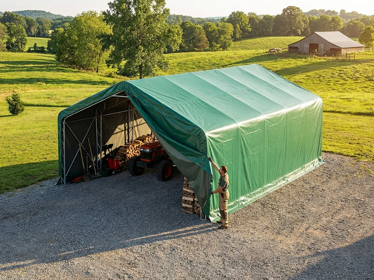 Green PVC roof cover for storage shelter, size 5x8m - product detail