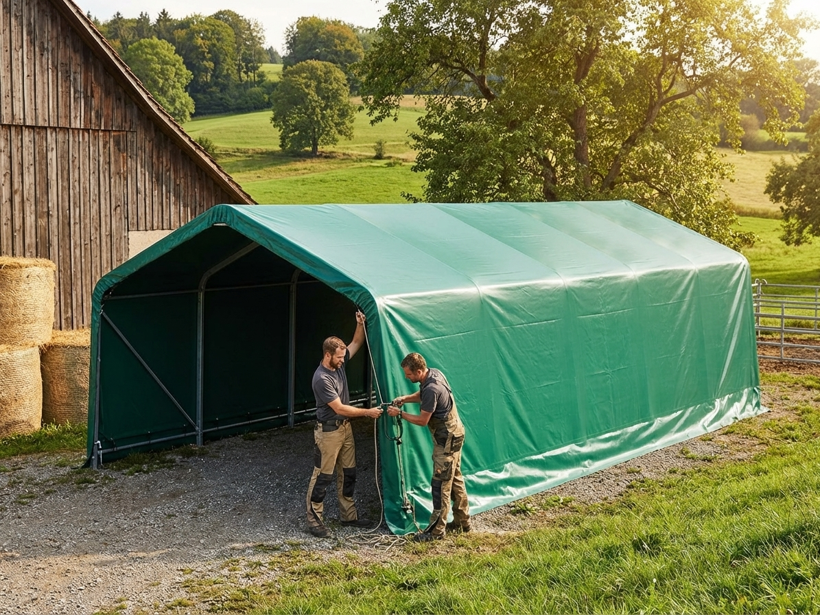 Green PVC roof cover for storage shelter - product detail