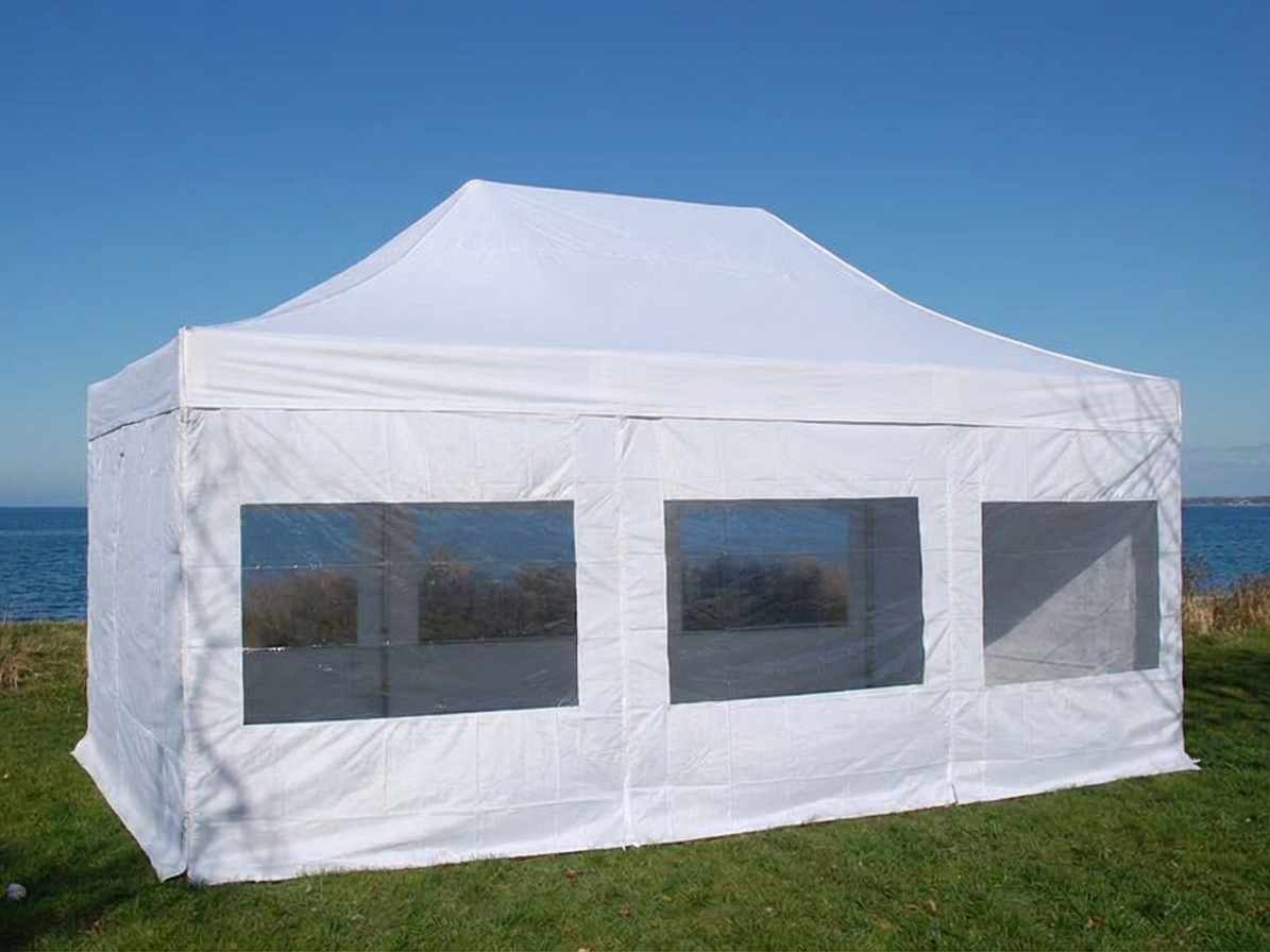 White pop-up gazebo with steel frame for outdoor events