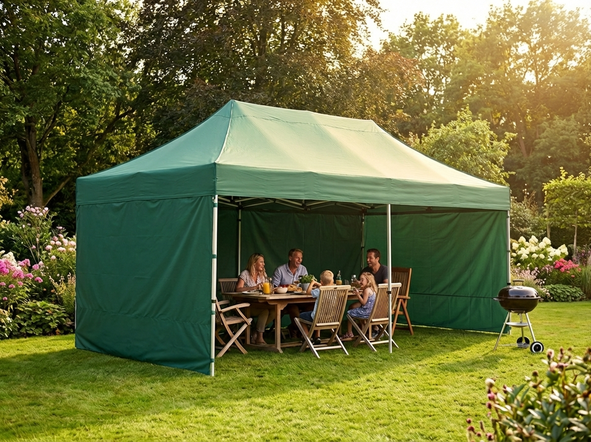 Pop up gazebo with steel frame and green canopy for outdoor use - product detail